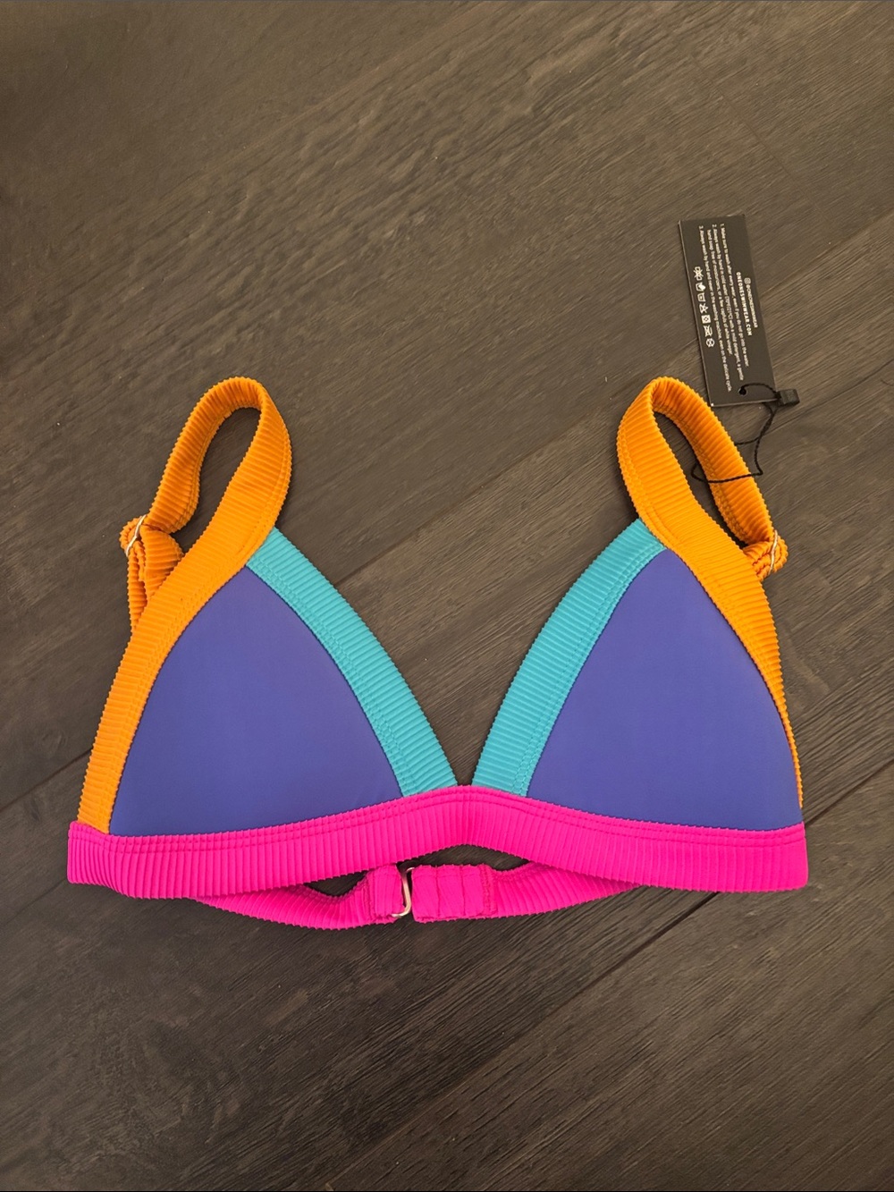 Colorblock Triangle Bikini Top - Blue with Pink & Orange Trim